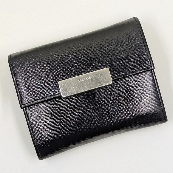 Prada Black Safiano Leather Coin Case w/Logo Plate - Picture 1 of 11